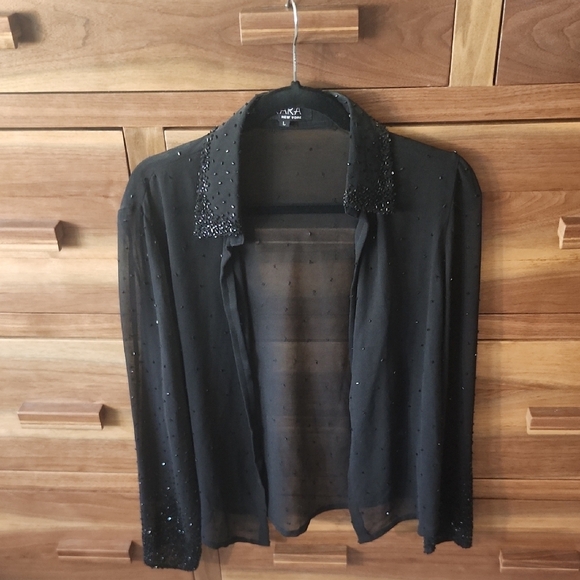 Ara Black Sheer Button Down Shirt - Picture 1 of 4